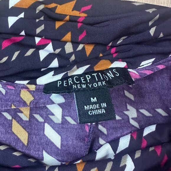 Perceptions New York Women’s Dress M Geometric Plaid Cowl Neck Midi Purple - Picture 3 of 5